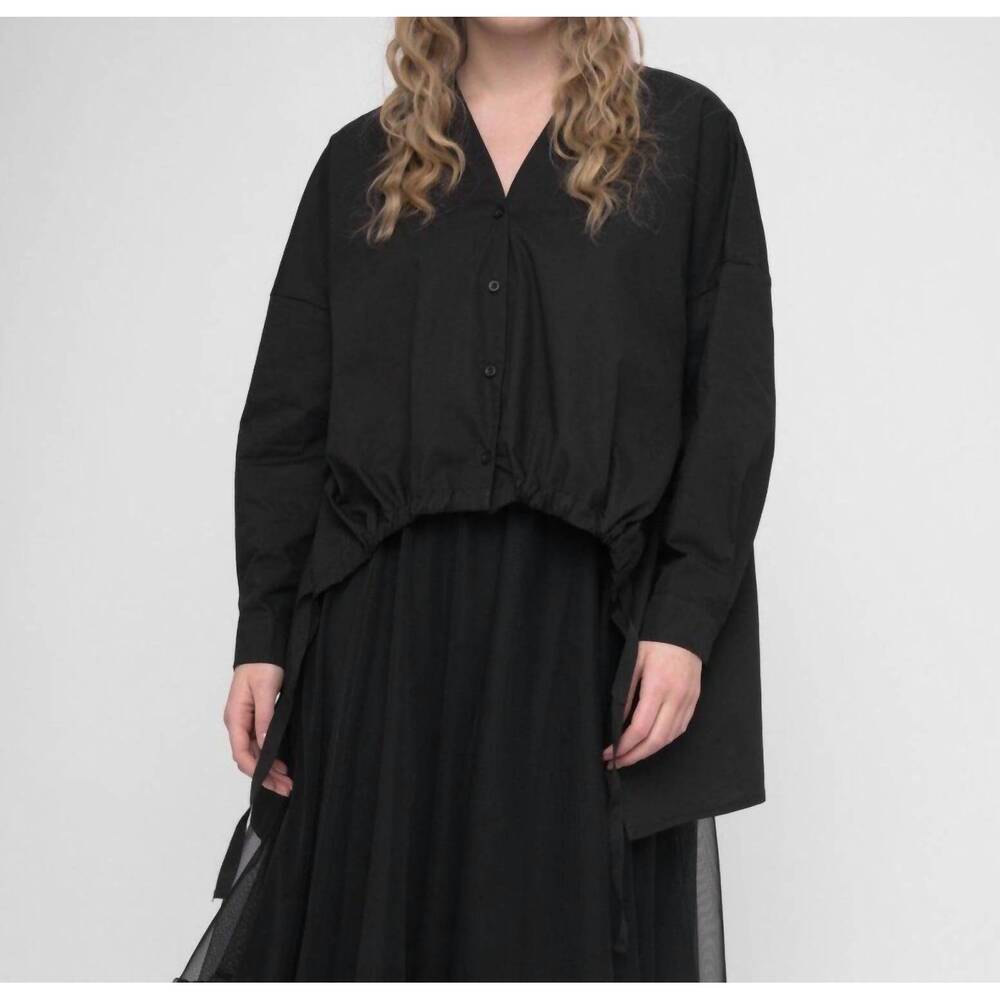 NEW BACI v-neck buttoned long sleeve shirt in black - Picture 4 of 4